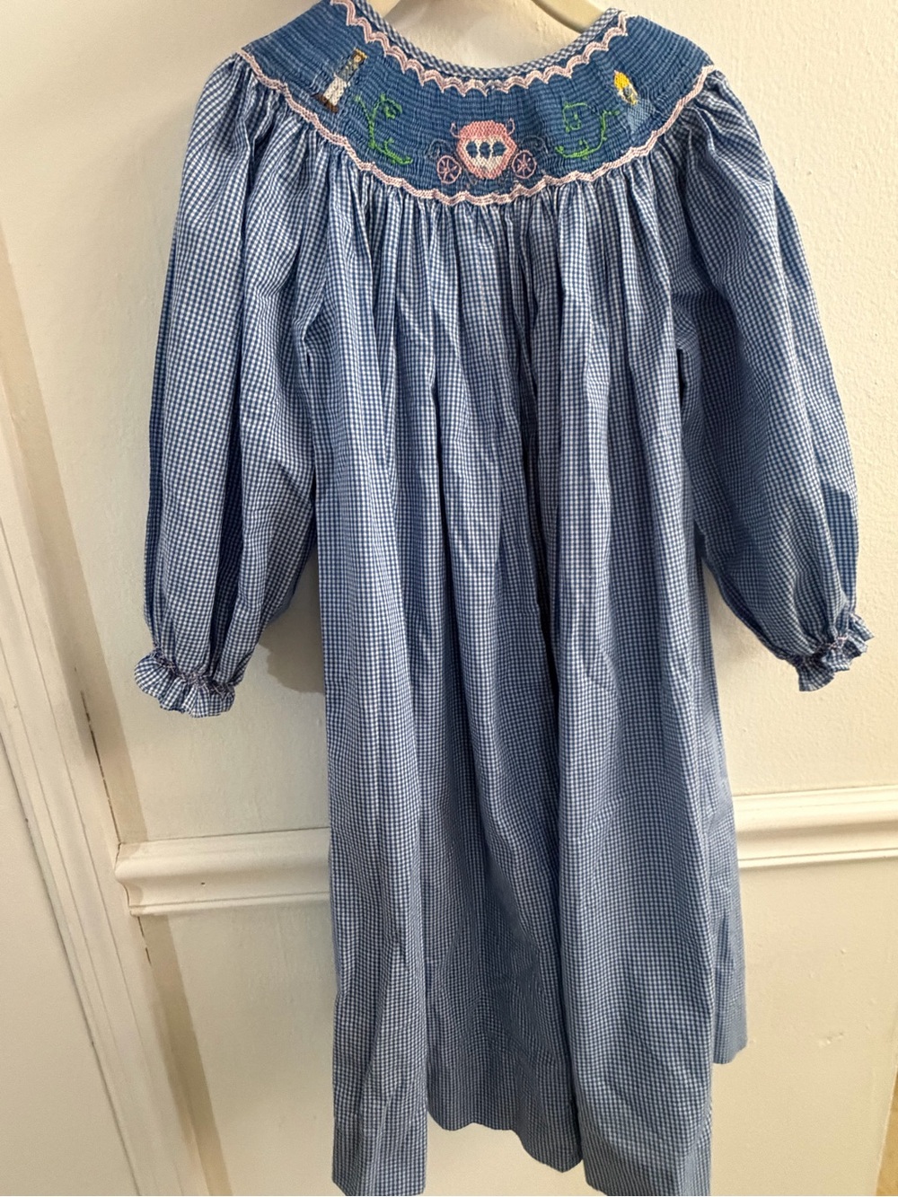 Vintage Royal Child Smocked Bishop Dress Princess Carriage Gingham Size 5
